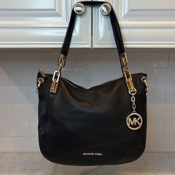 Michael Kors Purse Handbag Leather Brooke Pebbled Gold Chain Shoulder Bag - Picture 1 of 16